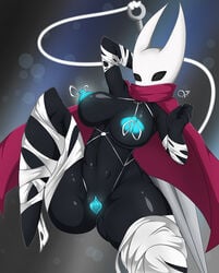 2019 anthro_only anthropod areola arthropod big_breasts bondage bound bound_arms bound_legs breasts busty cape clenched_fist clothing female hi_res hollow_knight hornet_(hollow_knight) huge_breasts humanoid hymenopteran insects large_breasts mostly_nude nipple_bondage nipples nude pussy restrained ribbons silk simple_background solo spread_legs string thick_thighs video_games weapon zzvinniezz