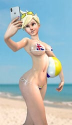 1girls 3d alternate_hair_color batesz big_breasts bikini blonde_hair breasts cleavage female female_only large_breasts overwatch overwatch_2 pubic_hair pubic_hair_peek selfie solo source_filmmaker tracer union_jack union_jack_bikini union_jack_tracer