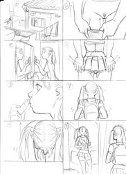 1girls ass comic lisa_(tekuho) monochrome panties pussy rough_sketch schoolgirl sketch skirt solo tekuho twintails upskirt