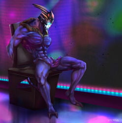 2019 alien ball_gag bondage bound chair epic_soul erection gag gagged looking_down male male_only mass_effect muscular spread_legs spreading turian video_games