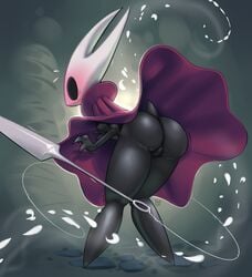 absurd_res ass blush bug cape cloak clothing embarrassed exposed exposed_ass fat_mons female female_focus female_only highres hollow_knight hornet_(hollow_knight) needle outerwear pedal red_cape shocked surprised sweat sweatdrop teckworks upskirt video_games weapon wind wind_lift