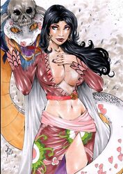 1girls 2017 belly_button big_breasts black_hair blue_eyes boa_hancock breasts busty cape cleavage curvaceous curvy dated deviantart distracting_watermark dress earrings ed_benes_studio eyeshadow female female_only giant_snake human lanio_sena large_breasts long_hair mascara midriff nail_polish navel no_bra no_bra_under_clothes one_piece pinup pirate purple_nail_polish purple_nails red_dress red_lips red_lipstick red_shirt red_topwear salome_(one_piece) shichibukai signature snake snake_earrings solo stomach thighs voluptuous watermark white_cape