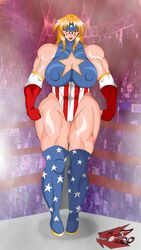 alternative_version_available american_flag american_flag_legwear angry angry_face big_ass big_breasts big_butt big_muscles big_nipples blonde_hair boots breasts buff bust busty cleavage_cutout curvy female female_only gloves gordonzoo green_eyes long_boots muscles muscular muscular_arms muscular_female muscular_legs muscular_thighs original_character red_lips red_lipstick revealing_clothes six_pack star stars thick thick_thighs thigh_boots tight_clothing voluptuous wide_hips wrestler wrestling_ring