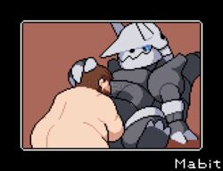 2019 2boys aggron animated beard bodily_fluids chubby duo erection feet fellatio feral gay gif hair human interspecies mabit male male_only mammal nintendo nude oral original_character pixel_art pokémon_(species) pokebreeder_(mabit) pokemon pokemon_(species) pokemon_rse pokephilia scalie text thick_thighs video_games watermark wide_hips yaoi