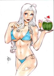 1girls 2017 alcohol belly_button big_breasts bikini blue_bikini blue_bra blue_eyes blue_panties blue_thong bra breasts cleavage curvaceous curvy dated deviantart distracting_watermark drink ed_benes_studio erect_nipples eyeshadow fairy_tail female female_only human lanio_sena large_breasts long_hair mage makeup mascara midriff mirajane_strauss nail_polish navel nipple_bulge nipples nipples_visible_through_clothing panties pinup red_lips red_lipstick red_nail_polish red_nails shapeshifter signature simple_background solo sorceress stomach straw tattoo tequila thick_thighs thigh_tattoo thighs thong voluptuous waitress watermark white_background white_hair witch