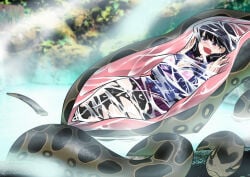1girls anaconda big_breasts black_eyes black_hair blush cleavage female female_prey giant_snake implied_digestion inside inside_stomach inside_view internal internal_view komi-san_wa_komyushou_desu komi_can't_communicate komi_shouko lingerie medium_breasts melted_clothes melting_clothes monochrome-edge pink_lingerie pink_underwear ripped_clothing snake snake_vore stomach_acid submerged underwear vore water wet wet_body wet_clothes