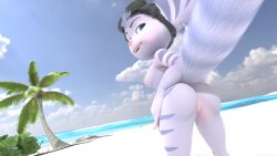 3d 3d_(artwork) anthro anus ass azul_uwu beach breasts ear_piercing female furry hand_on_hip insomniac_games looking_at_viewer looking_back nipples outdoors presenting_hindquarters pussy ratchet_and_clank ratchet_and_clank:_rift_apart rivet_(ratchet_and_clank) tail