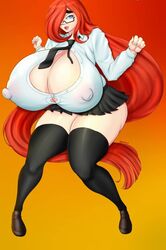 big_breasts female gigantic_breasts glasses huge_ass huge_breasts red_hair redheadchan school_uniform schoolgirl thick_thighs