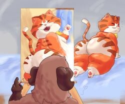 anthro backster_(ugly-rat15508) canid canine duo felid feline heart_symbol hi_res male male/male mammal nude painting pencil_(object) raymond_(ugly-rat15508) slightly_chubby slightly_chubby_male ugly-rat15508