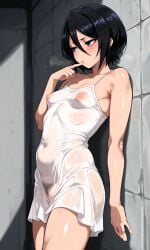 ai_generated bleach blush dress female finger_in_mouth kuchiki_rukia pubic_hair see-through sweat