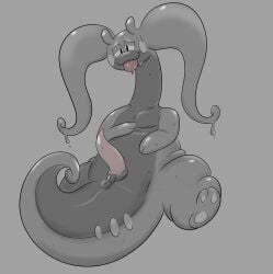 absurd_res anthro anus aroused_smile bodily_fluids dripping erection female generation_6_pokemon genitals goodra hi_res nintendo penis pokemon pokemon_(species) solo sweat tapering_penis
