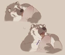 5_fingers ambiguous_species anthro badger big_penis blush bodily_fluids brown_background brown_body brown_eyebrows brown_fur brown_nose cum digital_drawing_(artwork) digital_media_(artwork) directional_arrow duo ejaculation erection eyebrows faceless_character faceless_male fingers first_person_view foreskin fur genital_fluids genitals glans hand_on_partner's_penis hi_res humanoid_genitalia humanoid_hands humanoid_penis licking looking_at_viewer male male/male male_anthro mammal monotone_background multicolored_body multicolored_fur muscular muscular_anthro muscular_male mustelid musteline nude nude_anthro nude_male open_mouth oral partially_retracted_foreskin penile penis penis_lick pink_glans pink_tongue red_eyes sex simple_background teeth theor theor_(character) thick_penis tongue white_body white_fur white_inner_ear