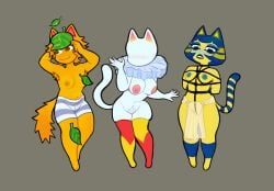 animal_crossing ankha_(animal_crossing) anthro blanca_(animal_crossing) breasts catgirl clown clown_girl dunyunrings egyptian female female_only furry furry_female lingerie pinup tangy_(animal_crossing) tomboy
