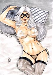 1girls 2017 bed belly_button black_cat_(marvel) black_lingerie black_panties black_stockings black_thong blue_eyes bra breasts cleavage curvaceous curvy cushion dated deviantart domino_mask ed_benes_studio erect_nipples eyeshadow felicia_hardy female female_only fishnet fishnet_stocking fishnets hand_in_panties hand_in_underwear human inviting lanio_sena large_breasts lingerie long_hair lying lying_down lying_on_back lying_on_bed makeup marvel marvel_comics mascara mask midriff nail_polish navel nipple_bulge nipples nipples_visible_through_clothing panties panty_pull panty_tug pillow pillows pinup red_lips red_lipstick ripped_bra seductive see-through see-through_lingerie see-through_panties sheets signature solo spider-man_(series) stockings stomach superheroine thick_thighs thighs thong torn_bra waiting watermark white_bra white_hair white_nail_polish white_nails wide_hips