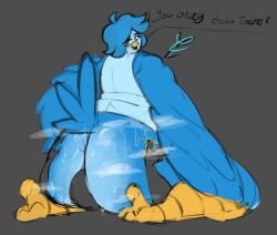 anthro ashclone ass avian big_butt bir blush clothed clothing duo facesitting female male male/female martlet_(undertale_yellow) sitting_on_another undertale undertale_(series) undertale_yellow