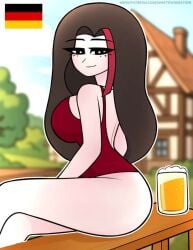 beer brown_hair exposed_ass german_female german_flag germany_(what_if_animation) looking_at_viewer patreon side_view what_if_animation(artist)