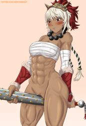 1girls abs dark-skinned_female dark_skin female fire_emblem fire_emblem_fates icesticker masturbation muscular_female red_eyes rinkah_(fire_emblem) tagme uncensored white_hair