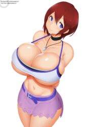 1girls abs absurd_res alternate_breast_size arms_behind_back belly belly_button belt blush breasts bursting_breasts choker cleavage clothed deviantart disney female female_only high_resolution huge_breasts kainkout kairi kingdom_hearts looking_at_viewer midriff navel necklace presenting_breasts purple_eyes red_hair shiny_skin short_hair short_skirt simple_background skindentation skirt smile solo solo_focus square_enix tank_top text thick_thighs tight_clothing twitter underboob url watermark white_background wide_hips