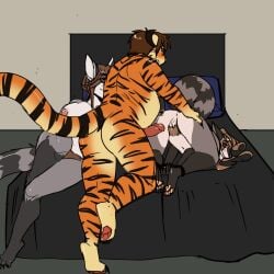 1:1 2025 4_toes 5_fingers anthro anus bed black_nose black_stripes blush bondage bound breasts brown_hair brown_nose claws cloth_gag clothing daughter_(lore) dialogue erection eve_(wolfpack67) fangs feet felid female finger_claws fingers freelapse fur furniture gag gagged genitals gloves_(marking) grey_body grey_fur group hair hi_res hindpaw humanoid_hands imminent_sex male male/female mammal markings mature_anthro mature_female mother_(lore) mother_and_child_(lore) mother_and_daughter_(lore) nipples nude nude_anthro nude_female nude_male on_bed orange_body orange_fur overweight overweight_anthro overweight_male pantherine parent_(lore) parent_and_child_(lore) parent_and_daughter_(lore) pat_(wolfpack67) paws penis presenting_vulva procyonid pubes pussy raccoon ring_(marking) ringed_tail shirt speech_bubble striped_markings striped_tail stripes susan_(wolfpack67) tail tail_markings teeth text tiger toes topwear trio vulva wrists_to_ankles