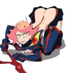 1girls alternate_costume alternate_version_available amanda_o'neill ass colored female gallobooru green_eyes kill_la_kill little_witch_academia matoi_ryuuko_(cosplay) orange_hair pink_hair scantily_clad scissor_blade senketsu third-party_edit two_tone_hair zeromomentai