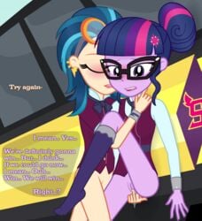 2girls accurate_art_style animated bottomless clothed_sex equestria_girls female female_only fingering friendship_games friendship_is_magic gif hasbro indigo_zap lesbian my_little_pony no_panties randomtriples sci-twi sex socks twilight_sparkle_(mlp) vaginal_fingering yuri