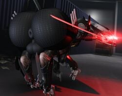 3d_(artwork) anthro anus ass backsack balls big_balls big_butt blade_wolf canid canine canis crate digital_media_(artwork) genitals glowing glowing_eyes huge_butt inside konami looking_back machine male mammal metal_gear puffy_anus red_eyes robot solo tail willie_piv wolf