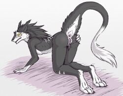 anthro anus ass blush breasts clitoral_hood female fur genitals hi_res kodusei_(character) paws pussy raised_tail rear_view sergal shadarrius solo spread_butt spreading tail vulva