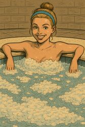 1girls ai ai_generated ava_(dad-of-ava) blonde_hair dad-of-ava female hot_tub implied_nudity jacuzzi