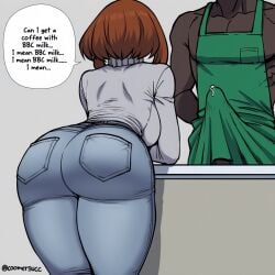 1boy 1girls big_ass big_penis coomersucc dark-skinned_male dark_skin english_text female interracial male my_hero_academia ochako_uraraka precum text