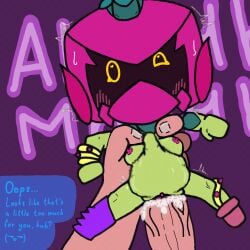 1boy belly_button big_penis blush breasts bulge cum cum_inside cumflation cumming doll female grabbing green_skin green_skinned_female heart_eyes inflation lily_(brawl_stars) living_sex_toy male moan moaning nude nude_female penetration penis pink_nipples pussy size_difference stomach_bulge