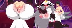 1boy 1boy1girl 1girls ahe_gao anon anthro anthro_on_human avian avian_humanoid beak black_hair bound_wrists corset crown elbow_gloves female helluva_boss huge_ass huge_breasts human human_on_anthro human_on_humanoid large_breasts larger_female lingerie long_eyelashes male mating_press milf missionary_position rope self_upload small_dom_big_sub smaller_male stella_(helluva_boss) taken_from_behind thick_thighs thighhighs tied_hands tight_clothing tight_fit vaginal_penetration vivienne_medrano vivziepop white_body white_hair xml_xrossover(artist)