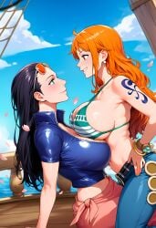 2girls 4k ai_generated big_ass big_breasts big_butt bikini blush blushing_female blushing_profusely breasts_on_breasts breasts_to_breasts breasts_touching breath bubble_ass bubble_butt cleavage deep_cleavage dripping eye_contact female female_only hand_on_hip huge_ass huge_breasts large_breasts massive_breasts nami_(one_piece) narrow_waist nico_robin one_piece posing resting_breasts self_upload sweatdrop sweating sweaty sweaty_body sweaty_breasts sweaty_butt thick_nipples thick_thighs wide_hips yeetyboi5000 yuri yuri