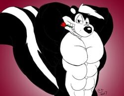 anthro black_and_white_fur buff caseyljones edited looney_tunes male_only muscular pepe_le_pew skunk smooth_fur warner_brothers