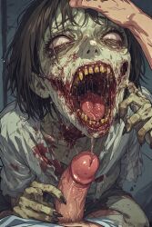 ai_generated blowjob female horror horrorlust male nightmare_fuel nightmare_waifu open_mouth oral oral_sex penis saliva tongue zombie_girl