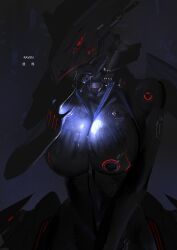 armor armored_female big_breasts black_body breasts female female_focus female_only no_clothes no_mouth red_eyes red_light robot robot_girl robot_humanoid sweat thick_thighs trial_typekof