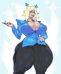 1futa 1futanari anthro big_ass big_breasts blue_antlers blue_eyes blue_jacket blue_lipstick blue_nose bulge bulge_through_clothing carol_holiday deer deltarune deltarune_chapter_4 digital_media_(artwork) futa_only futanari new_world_deer thick_ass thick_thighs undertale undertale_(series) wide_hips