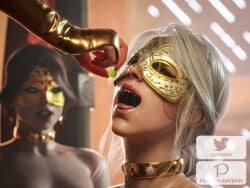 3d 3girls anna_henrietta being_watched breasts cerys_an_craite ciri currysfm female female_only grape masked masked_female the_witcher_(series) the_witcher_3:_wild_hunt