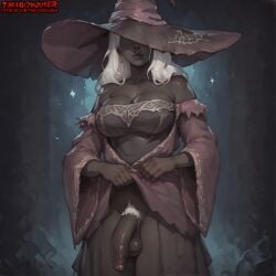 1female 1futa 1girls absurd_res absurdres ai_assisted ai_generated big_breasts big_lips big_penis black_skin cleavage dark-skinned_female dark-skinned_futa dark_skin dickgirl dress dress_lift elden_ring elden_ring_nightreign female flashing flashing_penis foreskin futa_sans_pussy futanari high_resolution highres large_breasts large_penis lifting_dress lifting_skirt long_hair penis pubic_hair recluse_(elden_ring) recluse_(nightreign) testicles thecoomjurer uncircumcised white_hair witch witch_hat