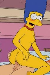 ai_generated cowgirl_position hands_on_ass looking_at_viewer marge_simpson nude penis riding riding_penis smile the_simpsons