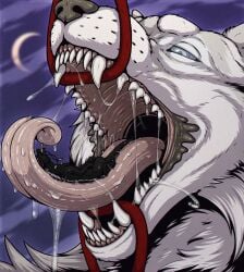 ambiguous_gender bodily_fluids canid canine canis cum cumshot detailed_mouth dragon duo ejaculation feral fur genital_fluids hi_res licking lying_on_tongue male mammal micro mythological_creature mythological_scalie mythology open_mouth rope saliva scalie shadarrius teeth tongue vore wolf