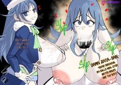 big_breasts big_nipples blowjob fairy_tail fellatio juvia_lockser milk milk_from_nipples milking paizufella paizuri paizuri_fellatio paizuri_lead_by_female pubic_hair pubic_hair_on_face semen semen_on_body semen_on_face silly_face smiley_face smirking_at_viewer surprise_party