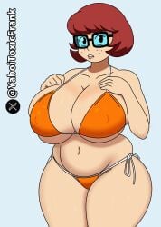 belly bikini cartoon_network chubby chubby_belly chubby_female glasses hand_on_breast huge_breasts looking_at_viewer nerd nerdy_female orange_clothing scooby-doo self_upload thick_ass thick_legs thick_thighs tight_clothing velma_dinkley warner_brothers yaboitoxicfrank