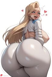 ahe_gao ai_generated ass ass_focus blonde_hair blue_eyes blush breasts cute dagger_(marvel_rivals) earrings female from_behind heart huge_ass huge_breasts jewelry juswa large_ass large_breasts long_hair looking_back marvel nipples open_mouth pants simple_background solo thicc thick_thighs thighs tight tongue tongue_out white_background