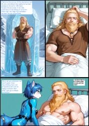 1boy 1girls ai_generated anthro blue_body blue_eyes blue_fur blue_hair comic_page ears english_text female fox fox_girl frozen furry furry_female hospital_room human human_male ice krystal krystal_(star_fox) male muscular muscular_male self_upload tail two_tone_body two_tone_fur white_fur