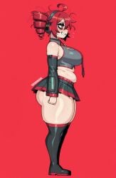 1girls ai_generated big_ass big_breasts full_body kasane_teto midriff nervous_smile plump profile shewwwhore smile thick_thighs utau