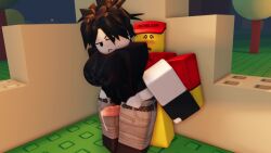 1boy 1girls 3d animated blush bottomless bottomless_male breasts clothed clothed_sex cum elliot_(forsaken) elliot_(work_at_a_pizza_place) forsaken_(roblox) gloves longer_than_30_seconds messy_hair outdoors penis precum precum_drip roblox roblox_game robloxian rule_63 shocked_expression shorter_than_one_minute sound sound_edit sound_effects standing tagme thigh_sex thighjob trees two_time two_time_(forsaken) vendy_naut video white_skin yellow_skin