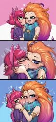 altra_x annie_hastur female female_only heart-shaped_pupils kissing league_of_legends looking_at_viewer tagme tongue_out zoe_(league_of_legends)