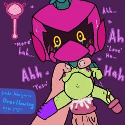 1boy belly_button big_penis blush breasts bulge cum cum_inside cumflation cumming doll female grabbing green_skin green_skinned_female heart_eyes inflation lily_(brawl_stars) living_sex_toy male moan moaning nude nude_female penetration penis pink_nipples pussy size_difference stomach_bulge tears womb