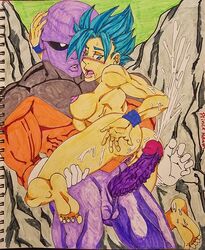 1boy 1girls after_anal anal anus ass blue_eyes blue_hair breasts cum cum_on_body dragon_ball dragon_ball_super female female_goku interspecies jiren male nude penis princeadam pussy rule_63 saiyan sex son_goku super_saiyan super_saiyan_blue traditional_media_(artwork)