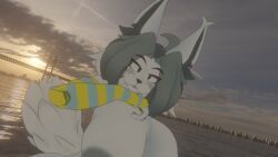 anthro big_ass big_breasts black_eyes black_nose catgirl feline female female_only furry gray_hair highres itzxenoshi nonehub nude nude_female solo temmie temmie_(undertale) undertale vrchat vrchat_avatar whiskers white_ears